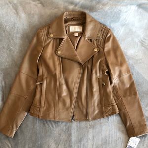 Michael Kors Leather moto jacket dark camel